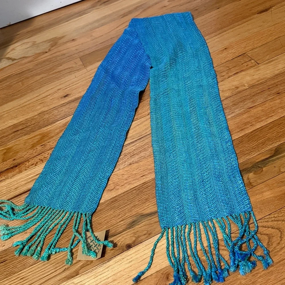 NWT Artisan Handwoven cotton vibrant blue scarf
